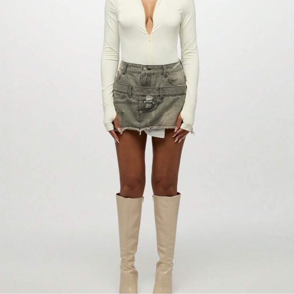 Distressed Denim Mini Skirt